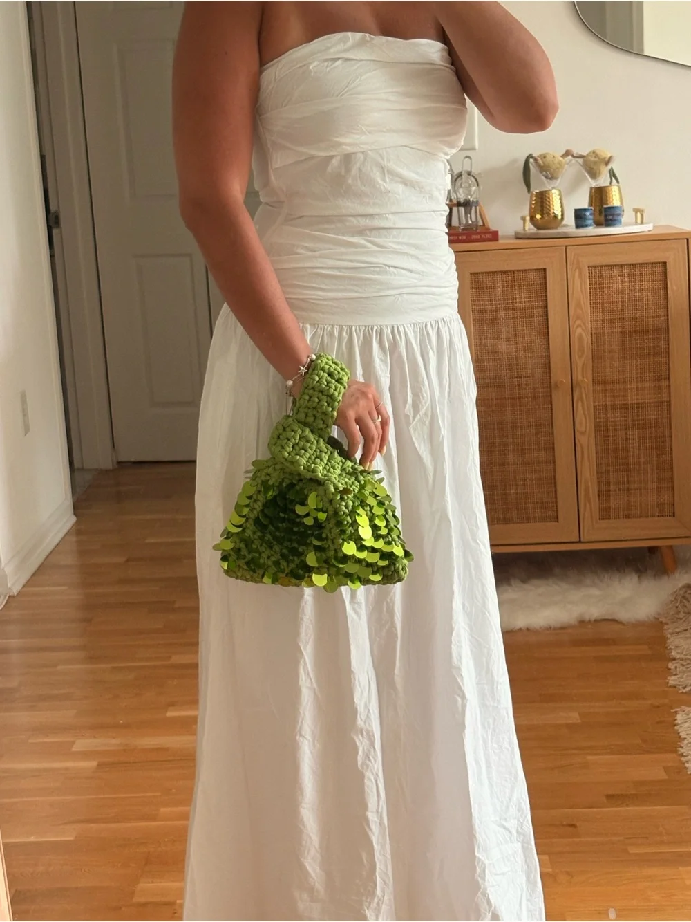 Handcrafted Lime Green Sequin Crochet Knot Bag